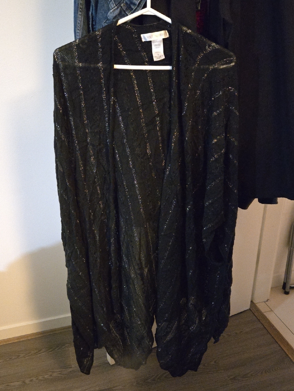 Sole Society Black Metallic-Thread Open Cardigan